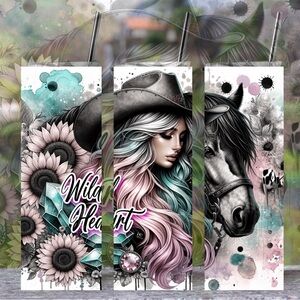 Handmade Wild Heart Tumbler New 20oz Skinny With Lid And Reusable Straw